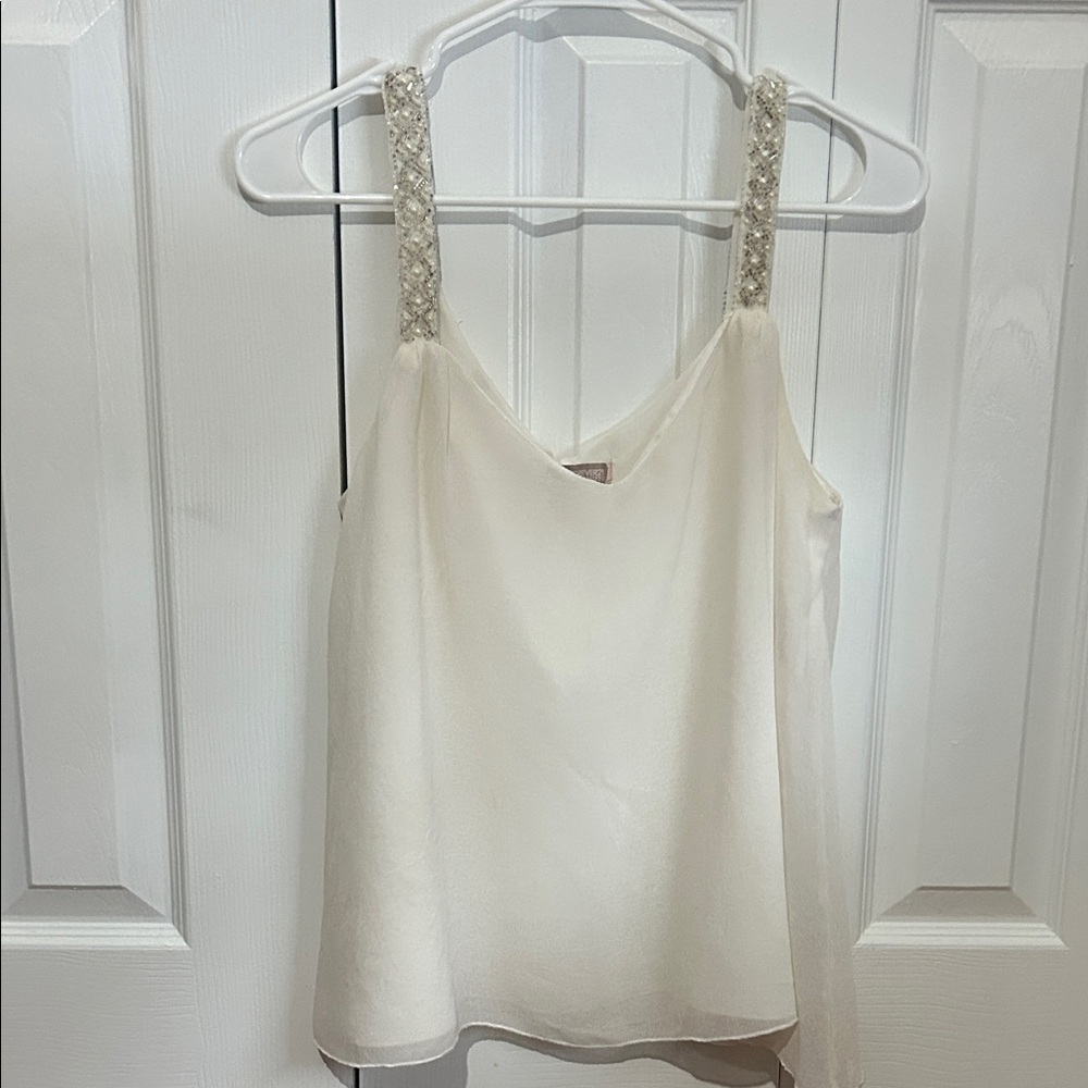 Elegant Cream Women's Top with Embellished Straps
